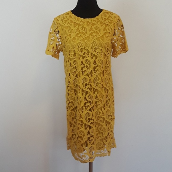 She and Sky Dresses She And Sky Lace Mustard Yellow A Line Dress